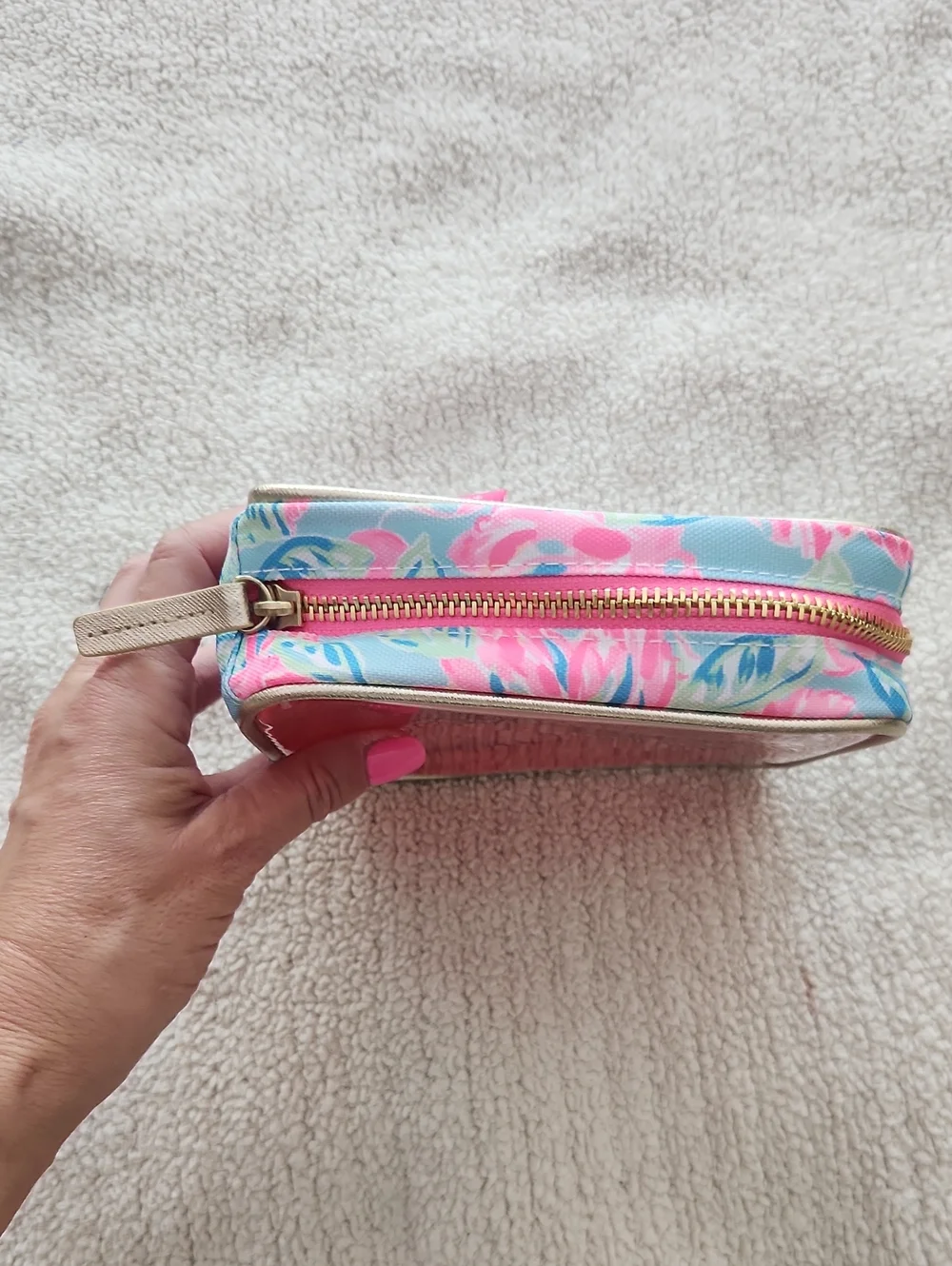 Lilly Pulitzer travel cosmetic case Totally Blossom Clear Front